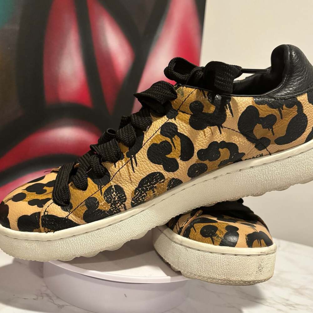 Coach High Line Wild Beast Leopard Print Pebble Leather Low Top Sneakers Sz 8.5 - Picture 9 of 14
